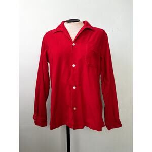 60s/70s Red Ribbed Corduroy Button Up Single Needle Top by Bravo - Size 18